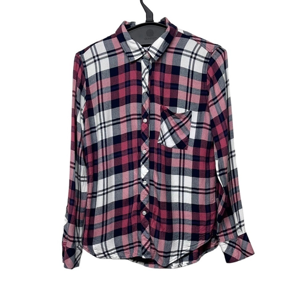 Rails Small Pink Navy Blue White Plaid Button Up Shirt Indie Sleeze Fall Preppy